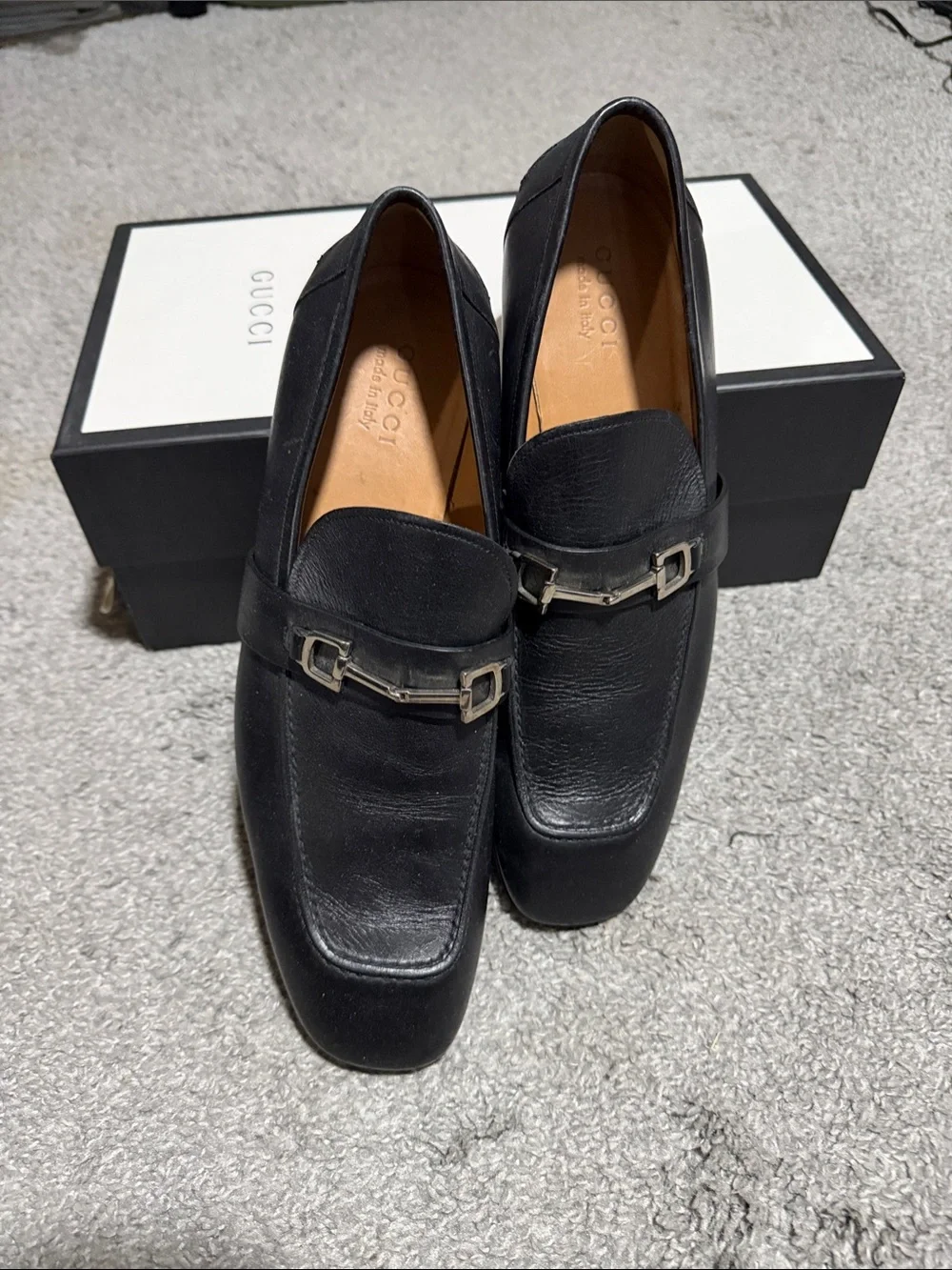 Gucci Black Leather Horsebit Loafers with Silver Hardware